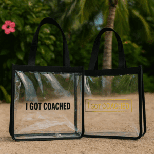 Two transparent bags with "I Got Coached.